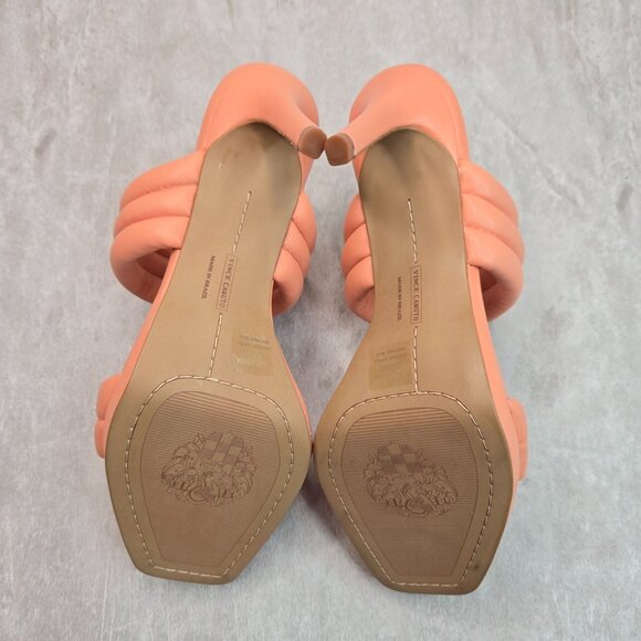 Vince Camuto High Heel Sandals Sz 9 Coral Orange Padded Square Toe Stiletto Mule - Picture 7 of 10